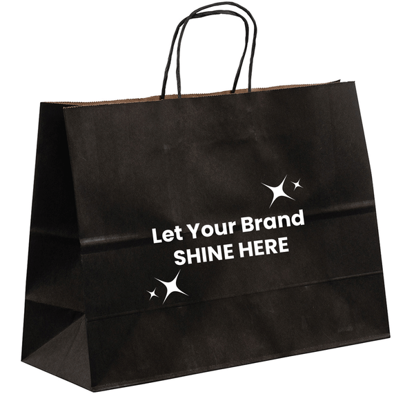 Branded Paper Shopping Bags - Black 16"x 6" x 12" - 250 Bags