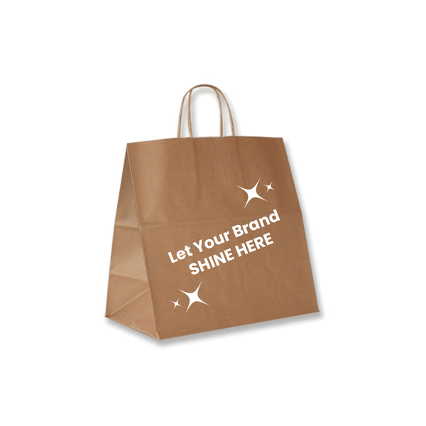 250 Bags - 13" x 7" x 13" Branded  Recycled Kraft Paper Shopping Bags