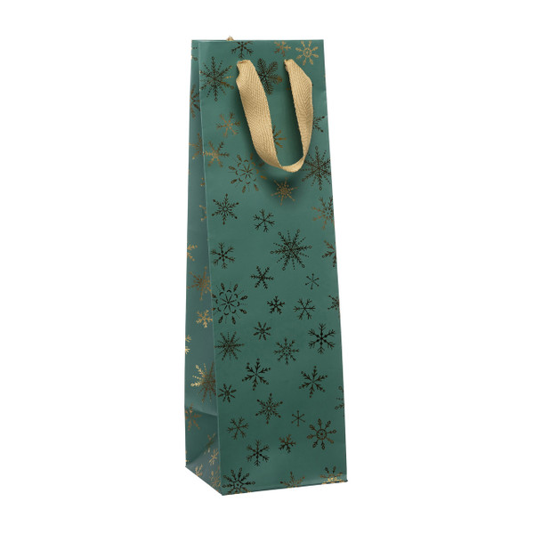 10 Bags - Gold Snowflake Ribbon Handle Wine Bags- 4-1/2" x 15" x 4-1/2"