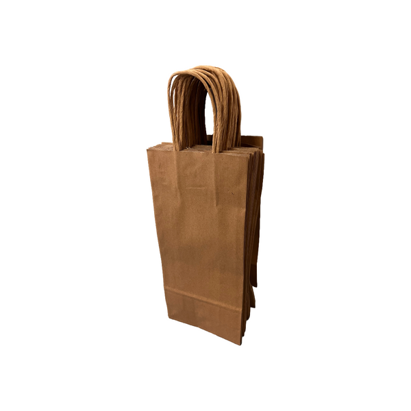 25 Bags - 5" x 3" x 13" 1 Bottle  Wine  Recycled Kraft Paper Shopping Bag