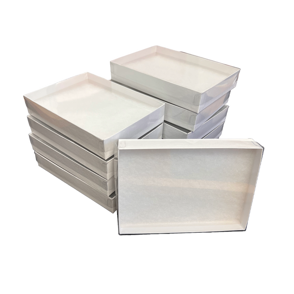 Clear Top with White Swirl Bases Jewellery Boxes (With Filling) 7" x 5" x 1-1/4"  10 Boxes