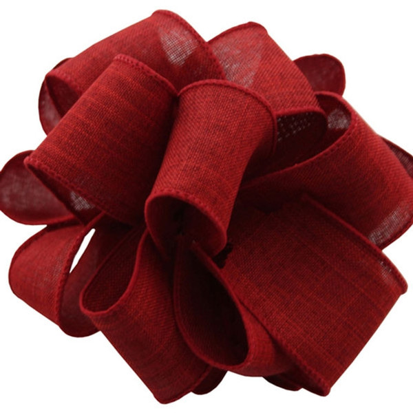 50 Yards - Burgundy Linen Wired Ribbon  1-1/2" Width