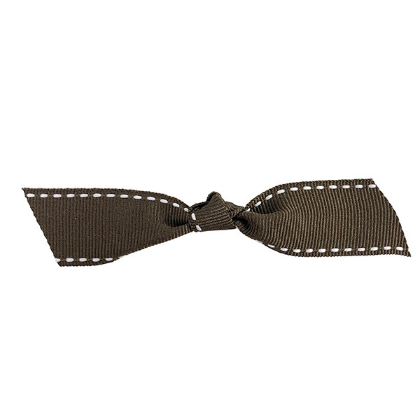 Pre-Tied Brown/White Grosgrain Saddle Stitch Flair Twist Tie Bows