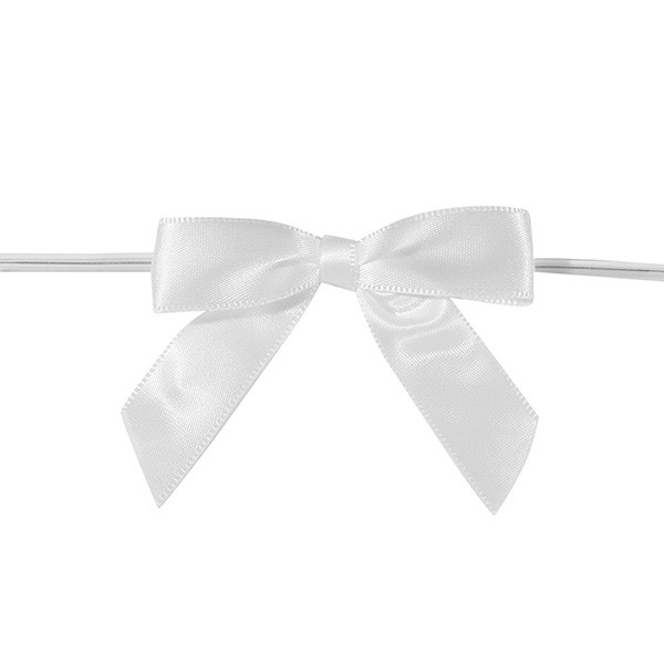 5/8" Pre-Tied Satin Twist Tie Bows - White