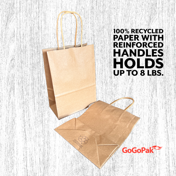 250 Bags - 5" x 3" x 8" Recycled Kraft Paper Shopping Bags