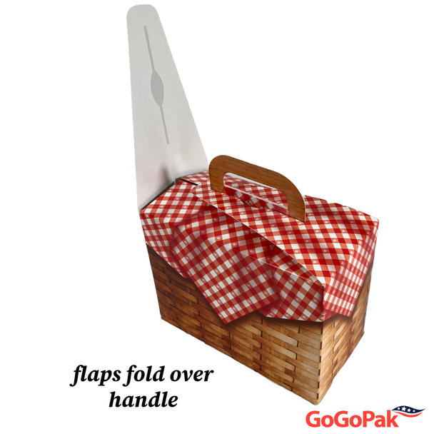 100 Boxes -  Picnic Basket Tote Gable Boxes with Handles - 8-1/2" x 6" x 4-1/2"