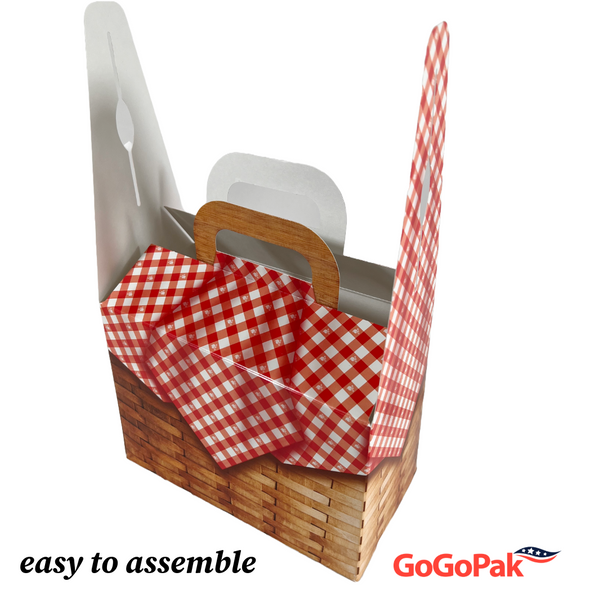100 Boxes -  Picnic Basket Tote Gable Boxes with Handles - 8-1/2" x 6" x 4-1/2"