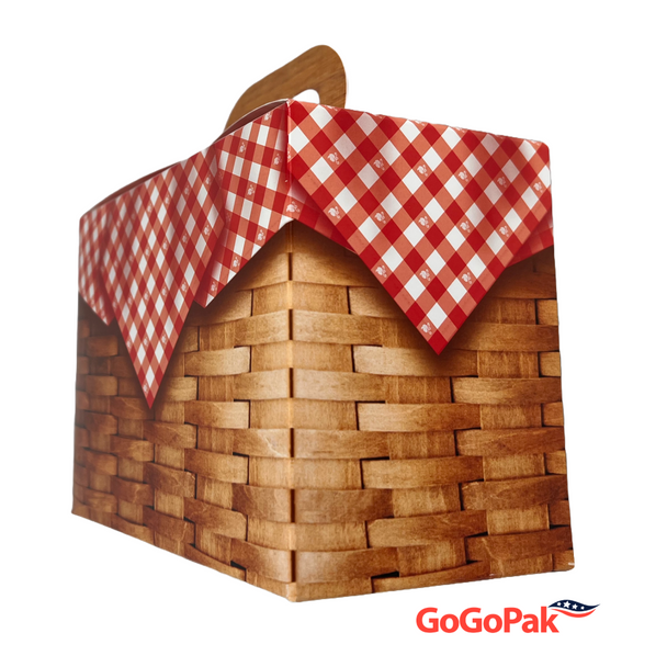 100 Boxes -  Picnic Basket Tote Gable Boxes with Handles - 8-1/2" x 6" x 4-1/2"