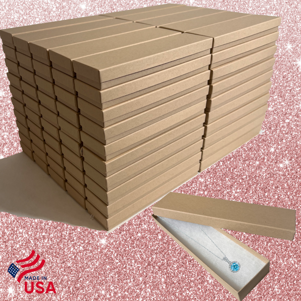 Natural Kraft Jewellery Boxes - 8" x 2" x 1" 10 Boxes/Pack