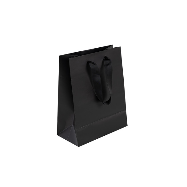 Ribbon Handle Bags  - 8" x 4" x 10" Matte Black - 100/Pack