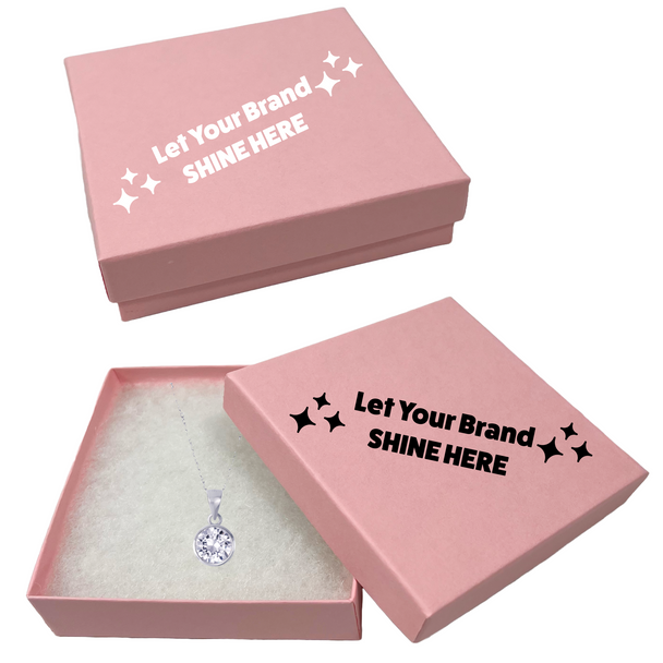 Custom Branded Matte Pink Jewellery Boxes - 3-1/2" x 3-1/2" x 7/8" 100 Boxes/Pack