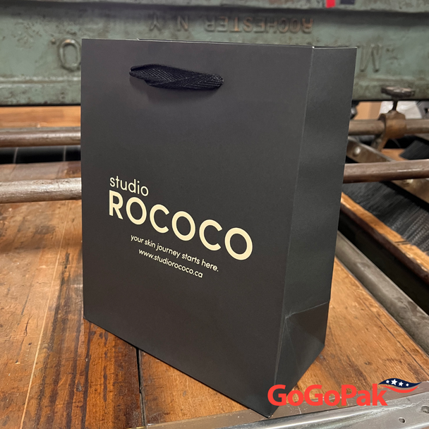 100 Bags - Black Custom Branded Eco Euro Paper Bags with Twill Handles 8 x 4 x 10