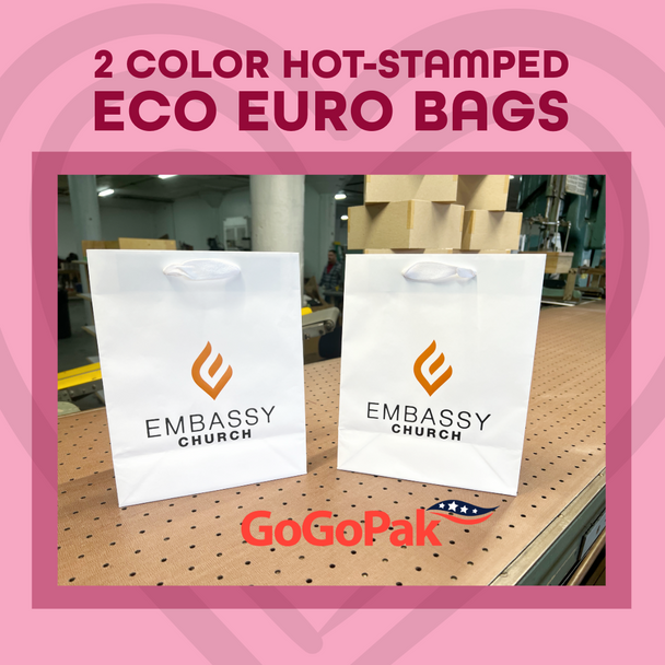 100 Bags - White Custom Branded Eco Euro Paper Bags with Twill Handles 8 x 4 x 10