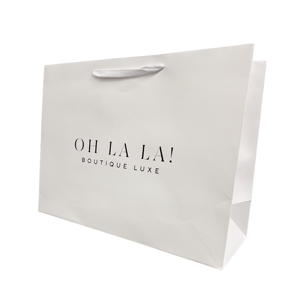100 Bags - White Custom Branded Eco Euro Paper Bags with Twill Handles 16 x 6 x 12