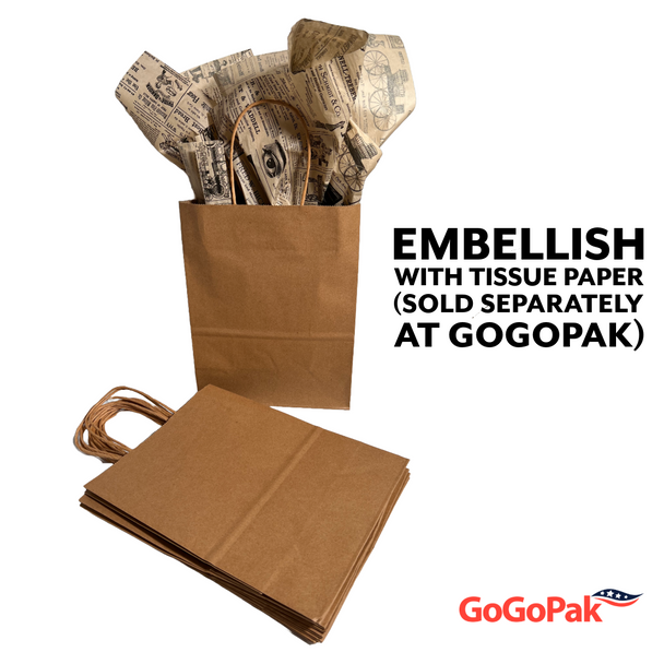 250 Bags - Custom Branded 8.25" x 4.33" x 10.6"  Recycled Kraft Paper Shopping Bag