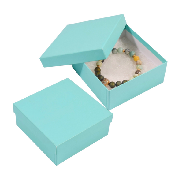 Branded Aqua Jewellery Boxes - 3-1/2" x 3-1/2" x 1-1/2" 100 Boxes/Pack