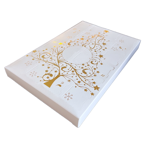 50 Boxes - Fillable (Empty) Advent Calendar  - Gold Metallic Christmas Tree Design -  (trays sold separately)