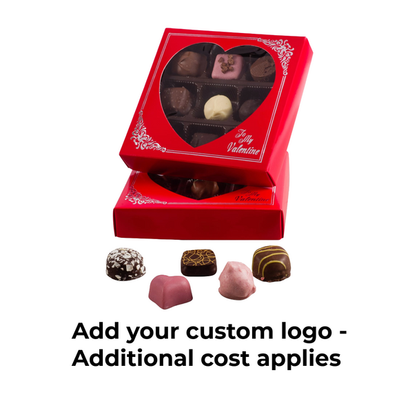 50 Candy Box Covers - 8 oz. - Red with Silver Scroll & Heart Windows - 5-3/4" x 5-3/4" x 1-1/8"