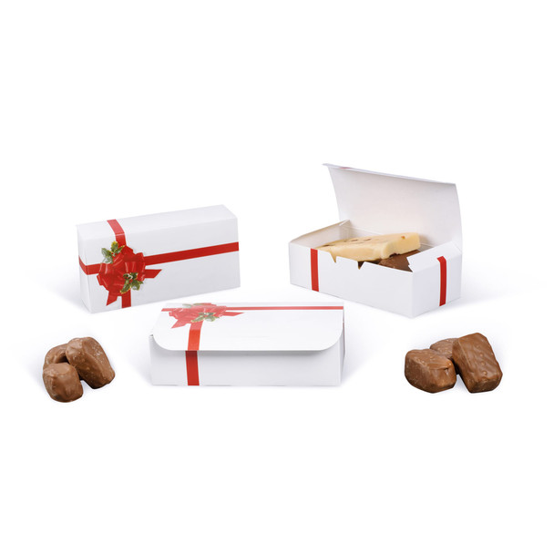 50 Boxes 1 lb. Ribbon & Holly Candy  & Fudge Boxes  7" x 3-3/8" x 2"