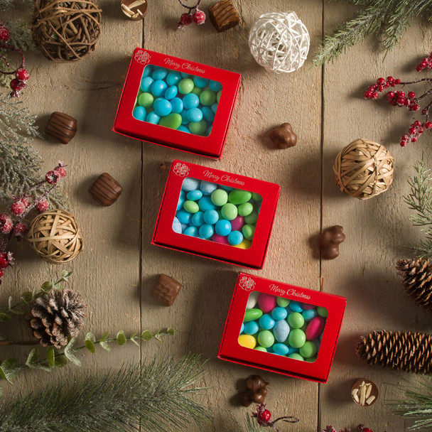 50 Boxes - 1/4 lb. Candy Boxes - Red with Window - 4-9/16" x 3-9/16" x 1-1/4"