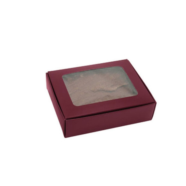 50 Boxes - 1/4 lb. Candy Boxes - Burgundy with Window - 4-9/16" x 3-9/16" x 1-1/4"