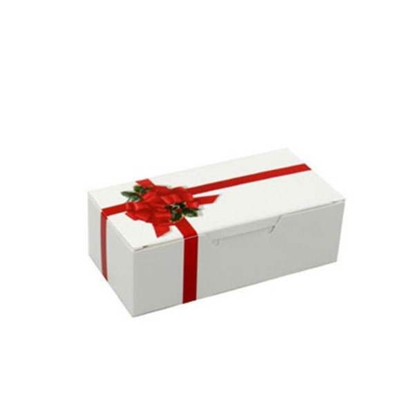50 Boxes - 1/2 lb. Candy Boxes - Ribbon N' Holly 5-1/2" x 2-3/4" x 1-3/4"