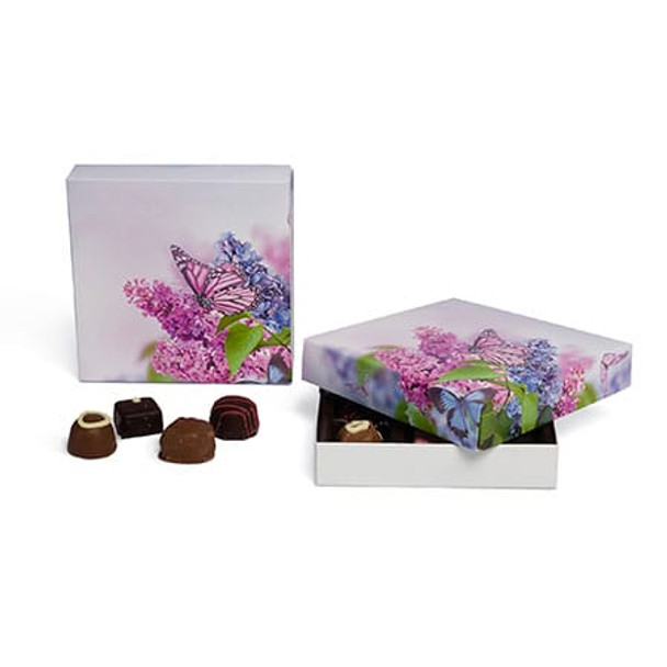 50 Covers - Candy Boxes - 8 oz. - Butterfly & Flowers - 5-3/4" x 5-3/4" x 1-1/8"