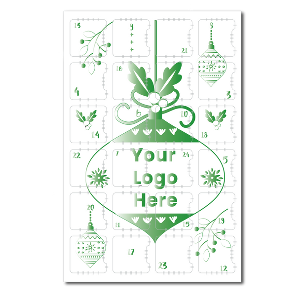 100 Printed Sets (Boxes & Trays) - Fillable (Empty) Custom Branded Advent Calendar Boxes Emerald Metallic Ornament Design