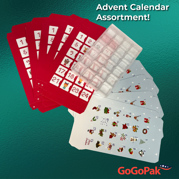 10 Sets Assorted (Boxes & Trays) - Fillable (Empty) Advent Calendar Boxes - 5 Red Candy Cane - 5 Blue Snowman