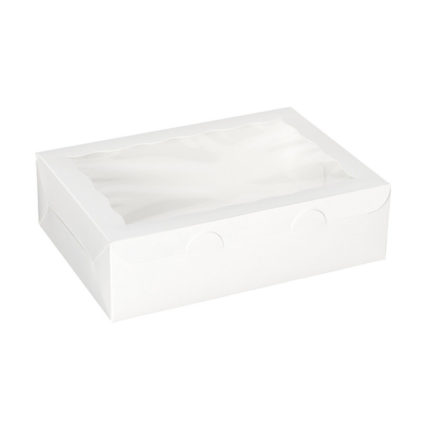 100 Boxes - 14" x 10" x 4" White with Window Boxes - Fits 12 Cupcakes