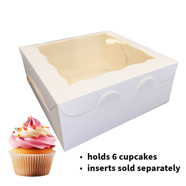 100 Boxes - 6 Cupcake  Boxes 10" x 10" x 4" Premium White with Window