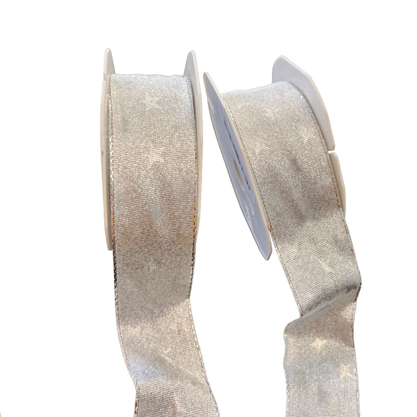20 Yards - Silver Stars Wired Ribbon - 1-1/2" Width