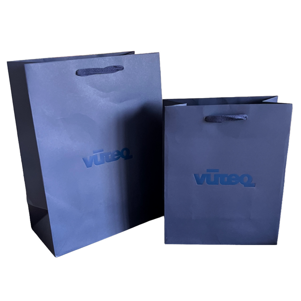 100 Bags - Custom Branded Navy Blue Eco Euro Paper Bags with Twill Handles 10 x 5 x 13