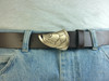 The tarpon buckle in bronze with the natural finish on the casual strap cowhide belt