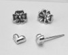 Sterling silver Small puff heart post earring. Shown with medium sized friction backs   Heart is 5 mm wide