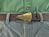 Snook buckle in bronze. Shown with the natural patina