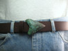 Shark Tooth 2 inch buckle in bronze with green patina  Shown on a 1.5 (38mm) belt