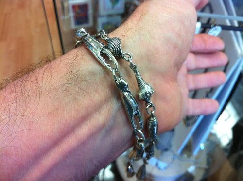 Sterling Silver Bulldog Mens Leather Bracelet