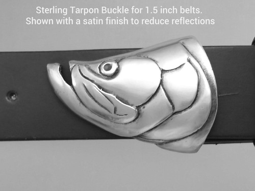 The Tarpon Buckle for 1.5 in belts shown here with the satin finish