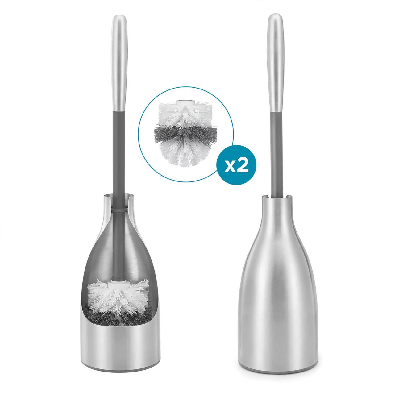 Polder Stainless Steel Toilet Brush Caddy and Bonus Heads 2 Pack