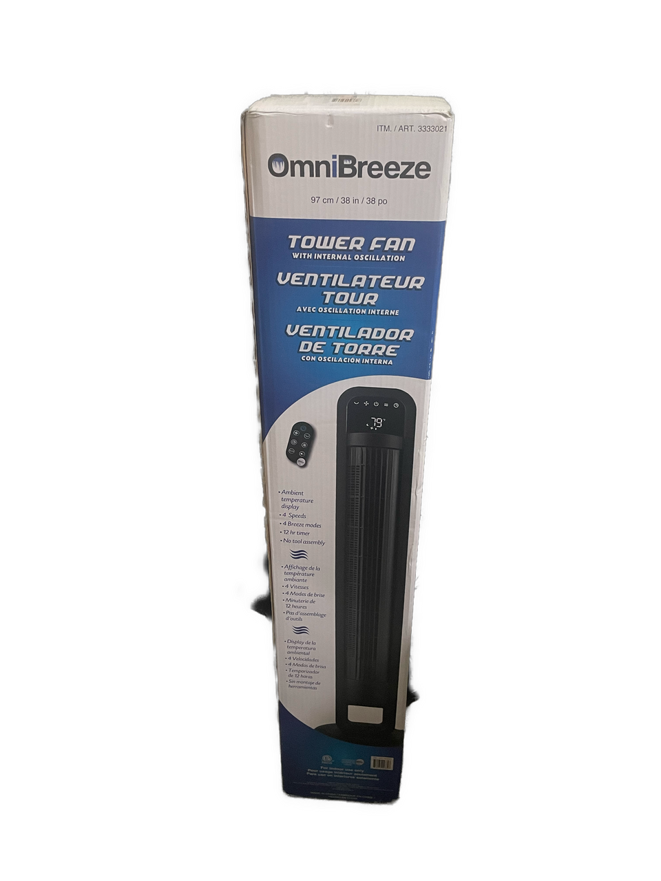 omnibreeze 38 in tower fan with internal oscillation