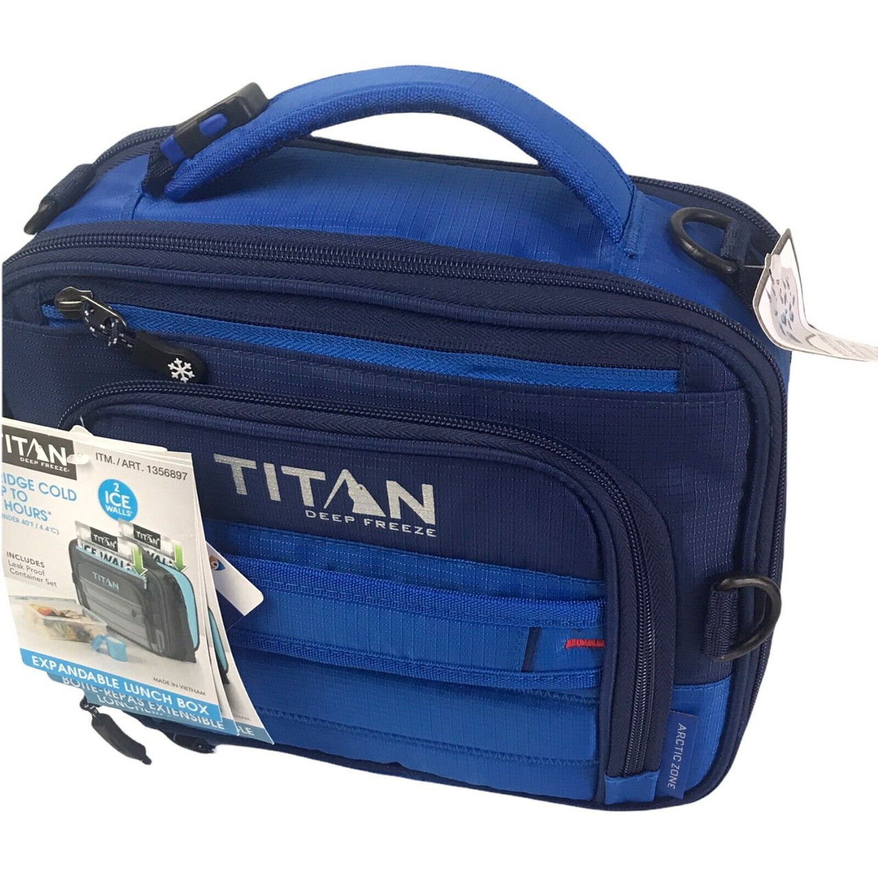 TITAN Deep Freeze Fridge Cold 6 hrs Expandable Lunch Box Bag 2 Ice Walls -  Blue