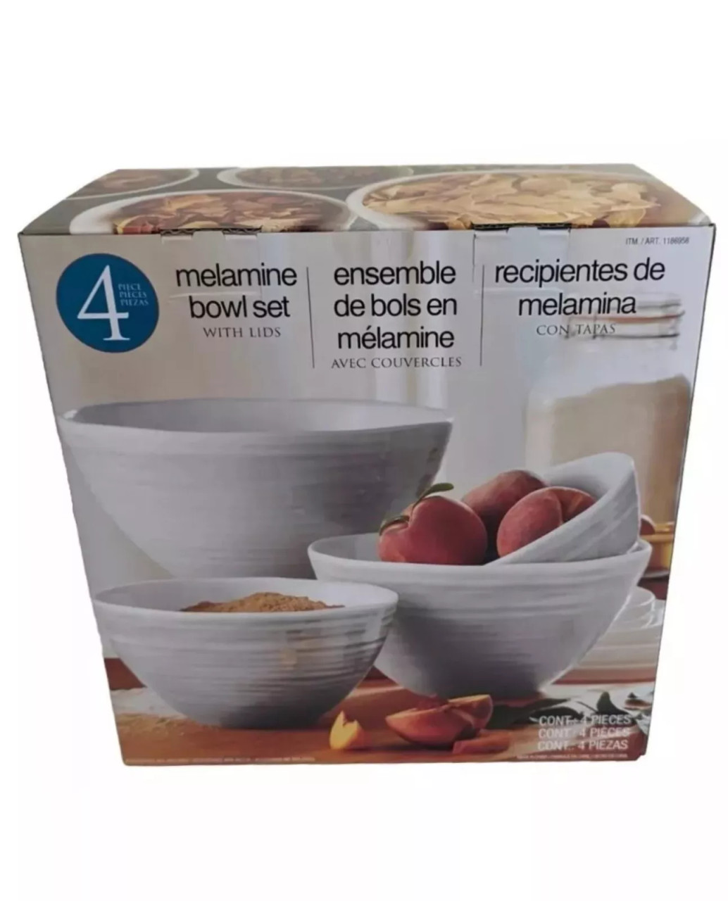 Nautica Home Set Of 4 Black And White Striped Melamine 11” Bowls