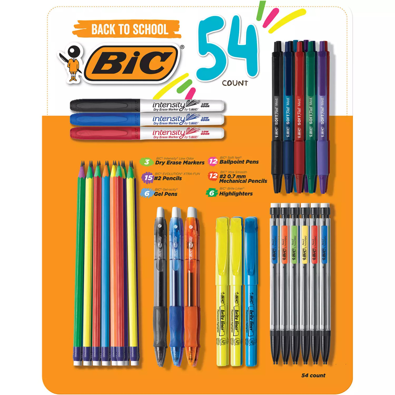 BIC Pen, Pencil, Briteliter, and Intensity Dry Erase Marker Variety Pack,  54 Ct