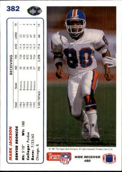 Football NFL 1991 Upper Deck #382 Mark Jackson #382 NM Broncos