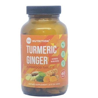 360 Nutrition Turmeric Ginger Superfood + Activated Black Pepper Dietary Supplement, 60 tablets, 2.1 oz