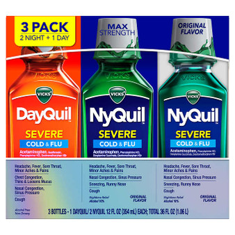 Vicks Severe DayQuil and NyQuil Cough, Cold & Flu Relief, 36 oz Liquid, 3 Pack