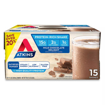 Atkins Gluten Free Protein-Rich Shake, Milk Chocolate Delight, Keto Friendly (15 pk.)