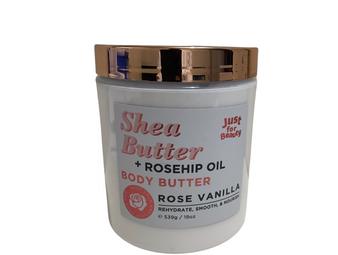 Just For Beauty Shea Butter + Rosehip Oil Body Butter Rose Vanilla, 19 oz