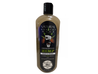 Natural Wunderz Menz Exfoliating Hemp Face & Body 2 in 1 with Activated Charcoal, 32 oz